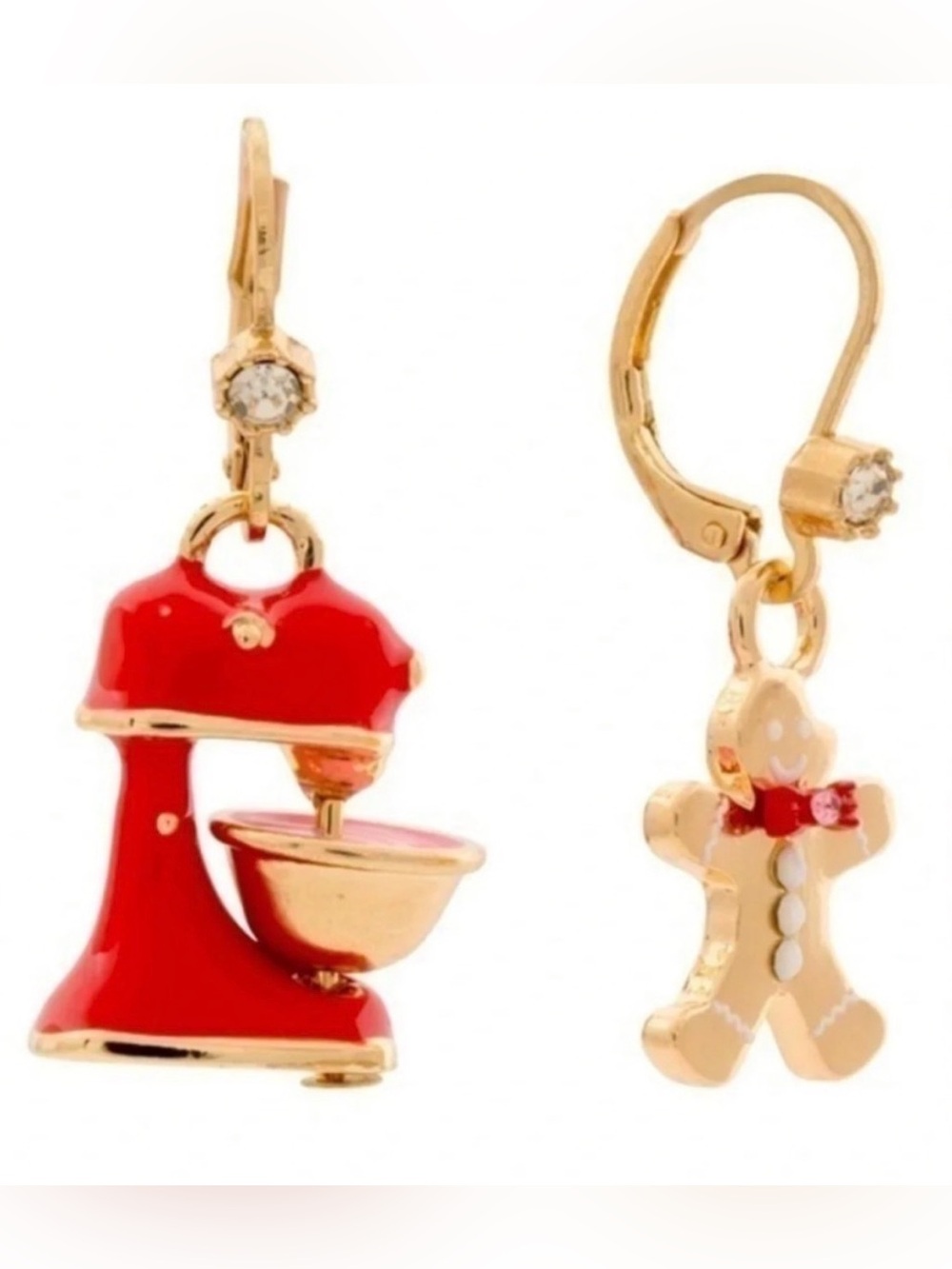 NWT Betsey Johnson Mismatch Red Mixer & Gingerbread Man Cookie Earrings holiday